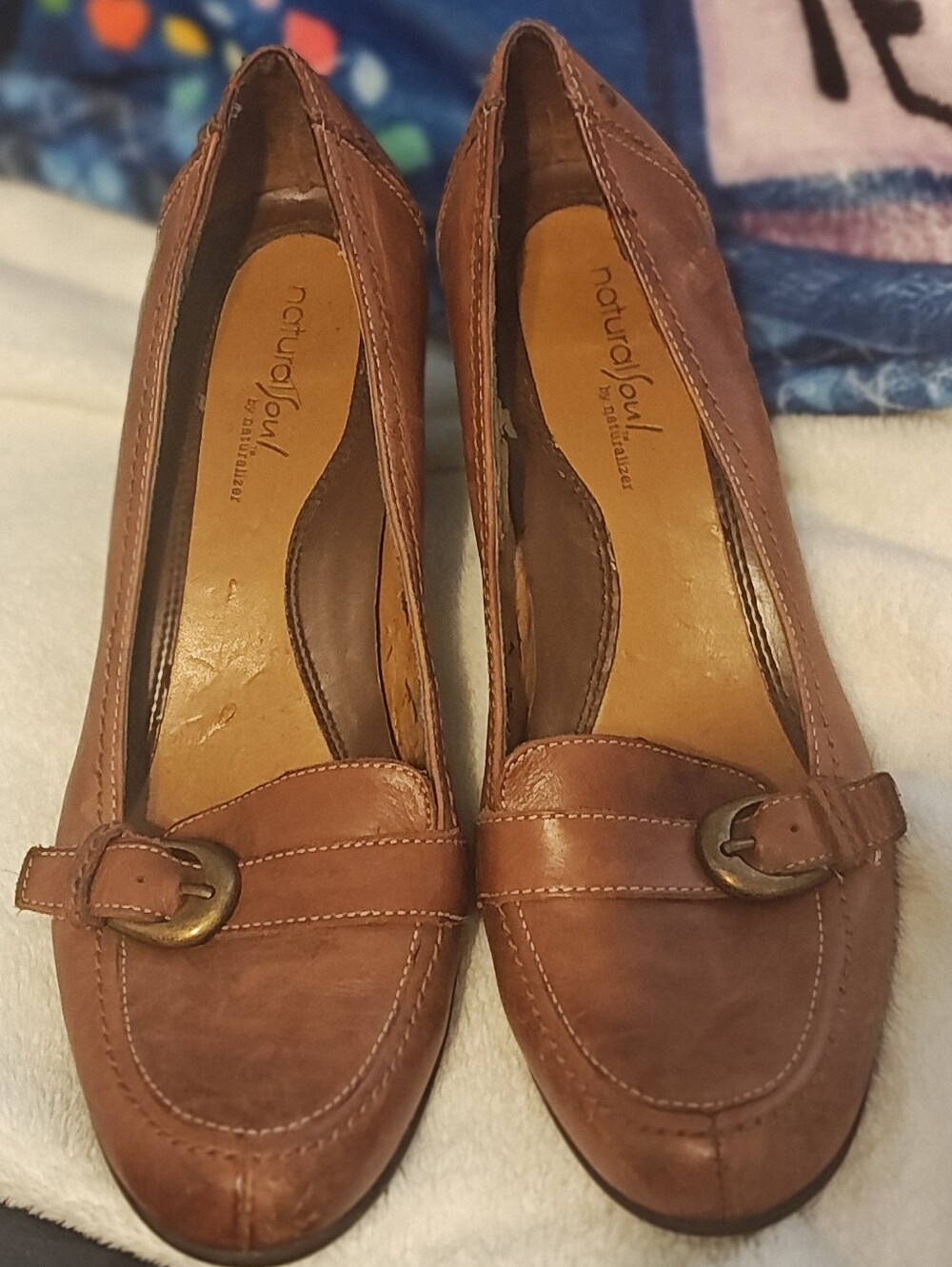 Naturalizer Tan Leather Decorative Buckle Loafers